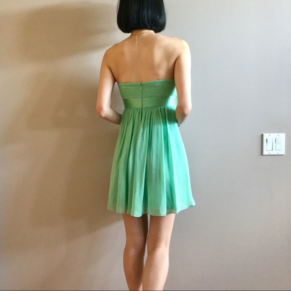 BCBG maxazria 100% silk mini strapless dress in sage mint green - Picture 3 of 10